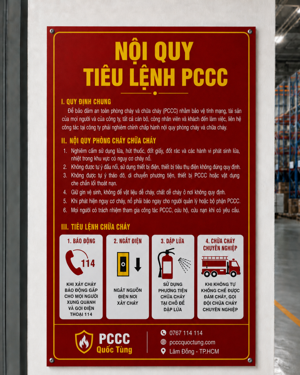 mẫu nội quy tiêu lệnh PCCC chuẩn vị trí niêm yết đúng quy định