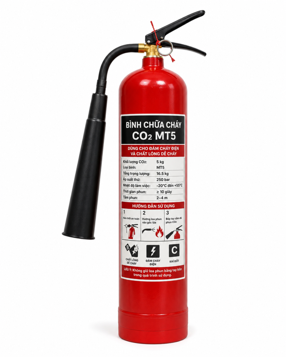 bình chữa cháy MT5 khí CO2 5kg thông số kỹ thuật chi tiết